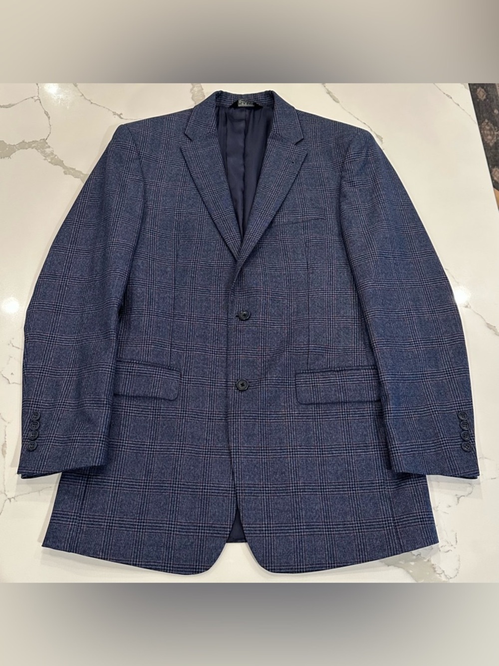 Jos. A. Bank Signature Wool Sport Coat Suit Jacket Mens 40L Navy Blue Glen Plaid